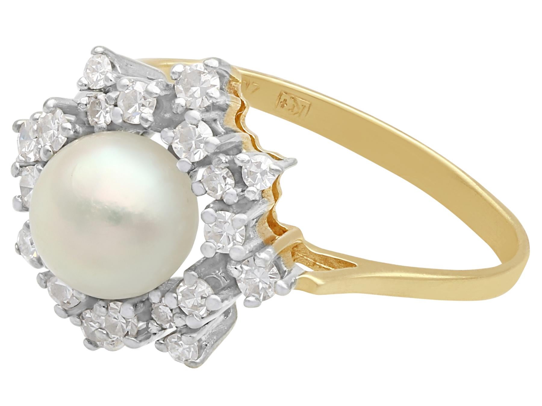 Round Cut Vintage Cultured Pearl and Diamond Yellow Gold Cocktail Ring Circa 1970 For Sale