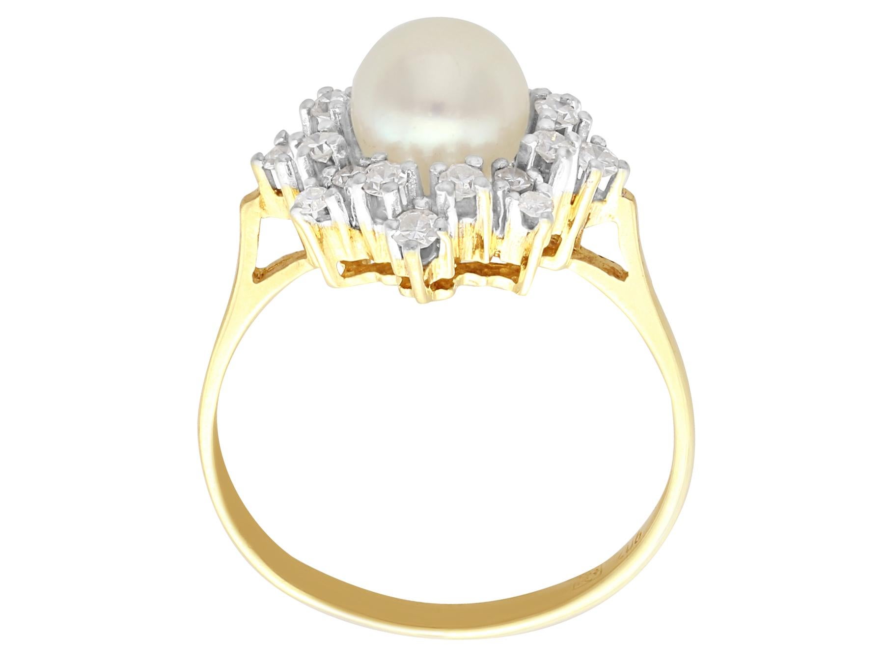 Women's or Men's Vintage Cultured Pearl and Diamond Yellow Gold Cocktail Ring Circa 1970 For Sale