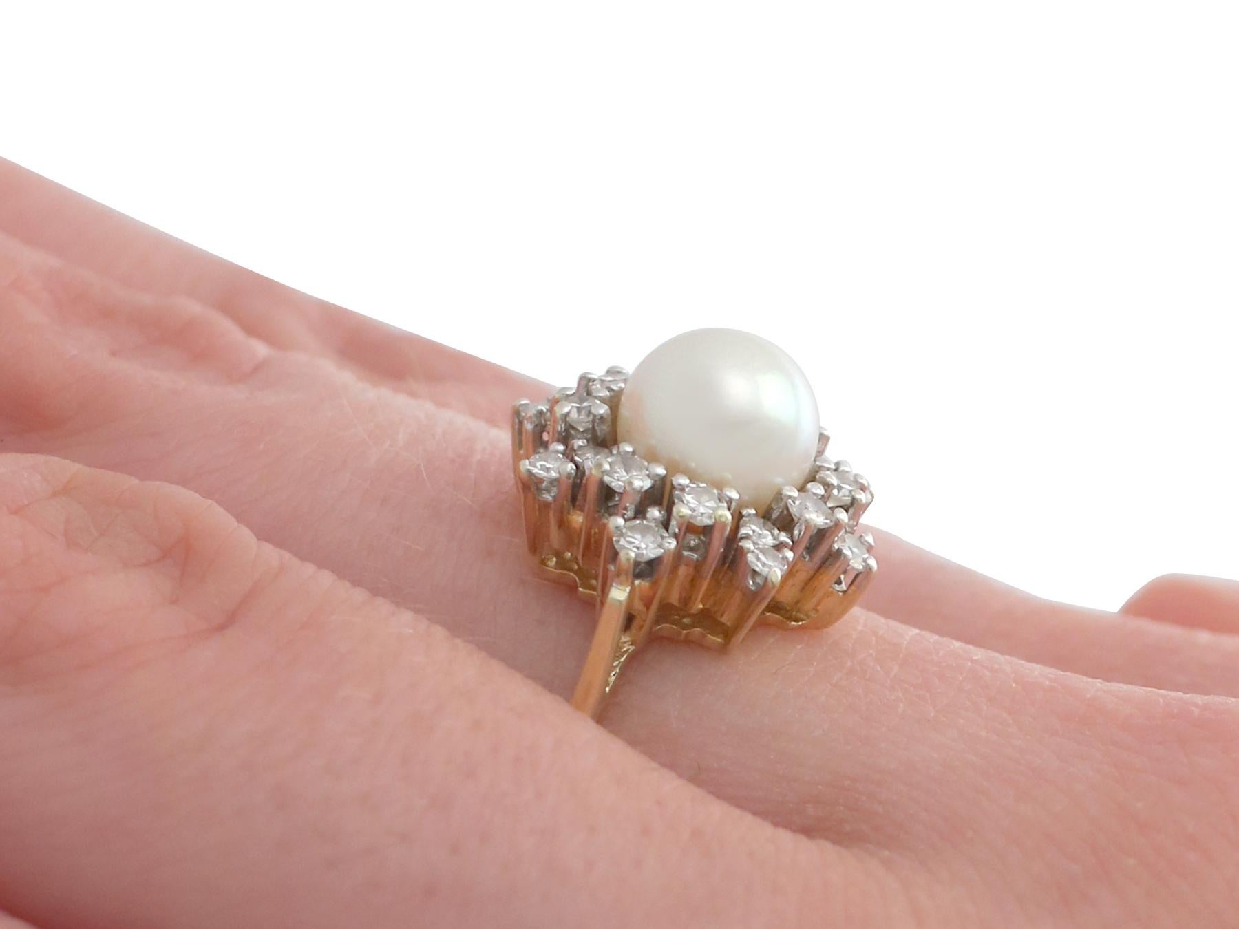 Vintage Cultured Pearl and Diamond Yellow Gold Cocktail Ring Circa 1970 For Sale 2
