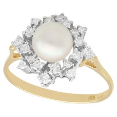 Vintage Cultured Pearl and Diamond Yellow Gold Cocktail Ring, Circa 1970