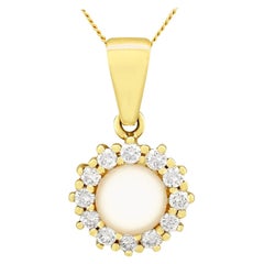 Vintage Cultured Pearl and Diamond Yellow Gold Pendant