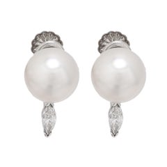 Vintage cultured pearl diamond 14k white gold earrings