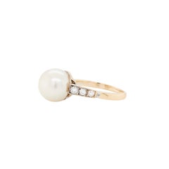 Vintage Cultured Pearl & Diamond 18K Yellow and White Gold Dress Ring, c.1960s