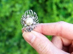 Vintage 1950s Cultured Pearl Diamond White Gold Stud Earrings