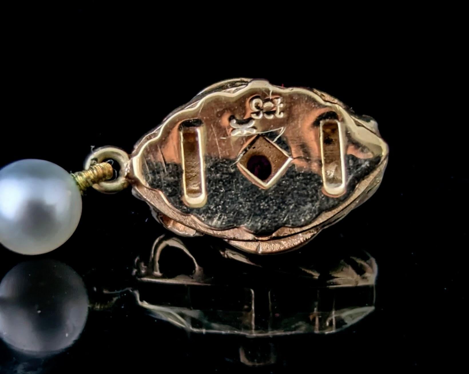 Collana di perle coltivate vintage, oro 9k e chiusura in rubino in vendita 4