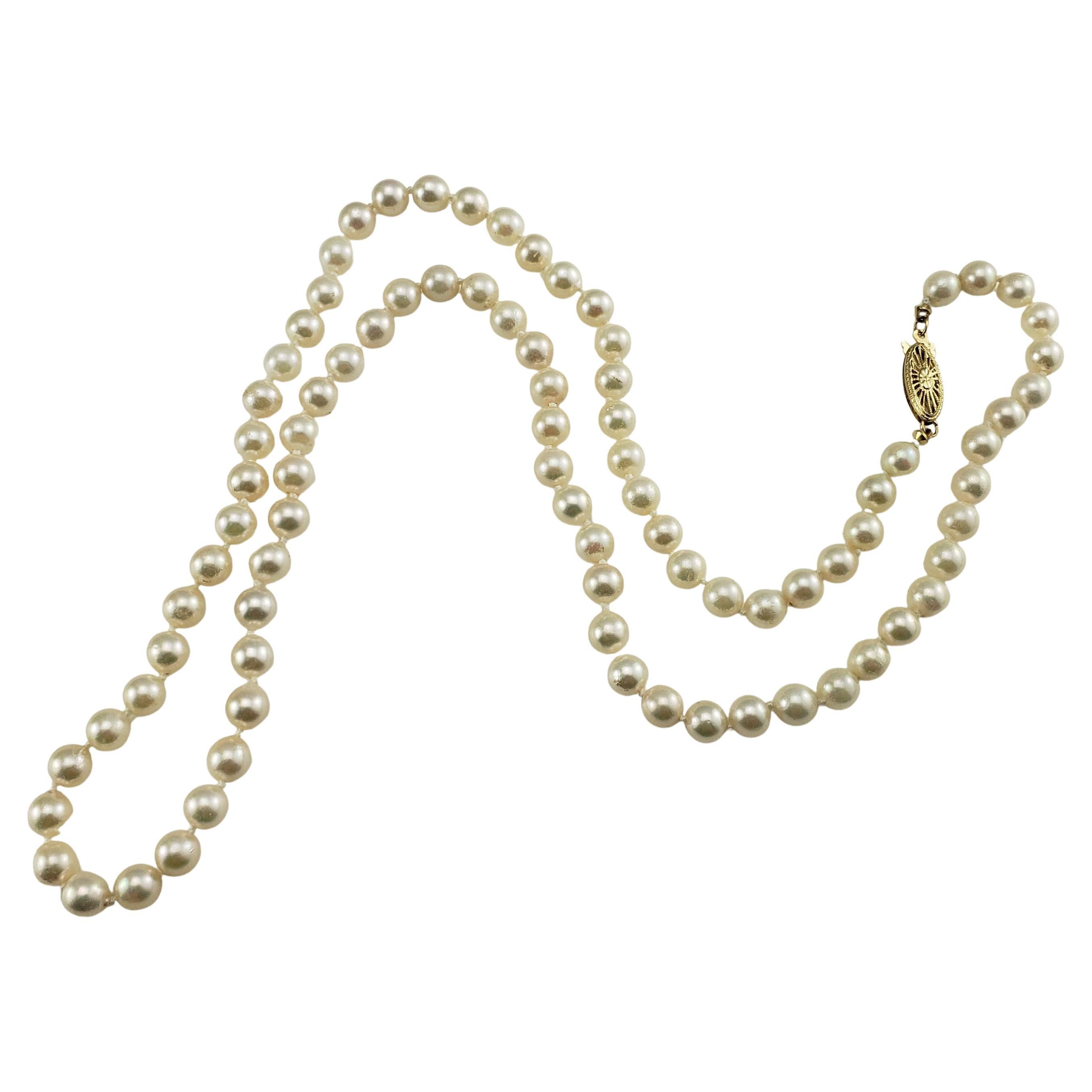 Vintage Cultured Pearl Necklace with 14 Karat Yellow Gold Closure