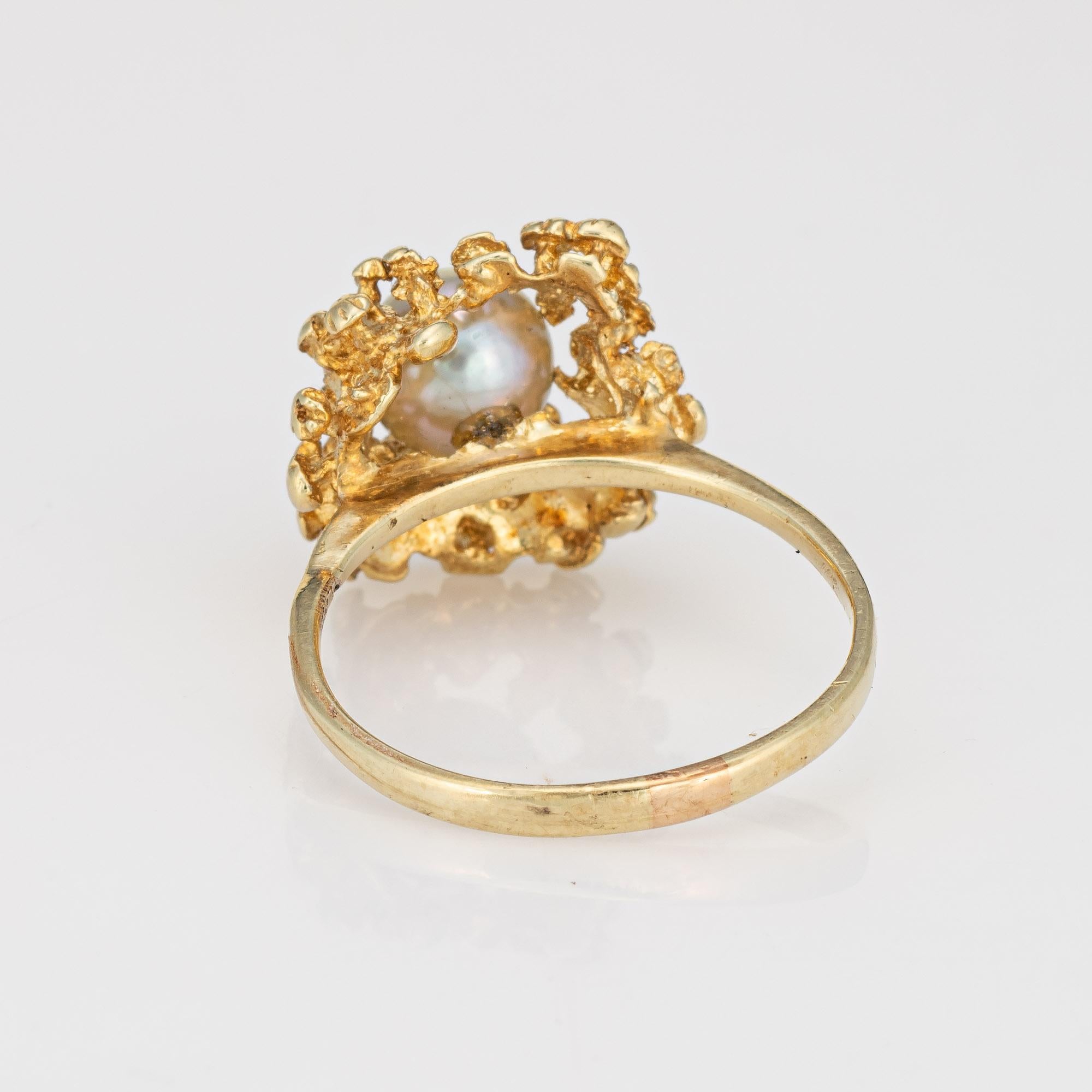 Vintage Cultured Pearl Ring Abstract Nugget 14k Yellow Gold Sz 7 Fine Jewelry In Good Condition For Sale In Torrance, CA