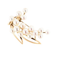Vintage Cultured Pearl Yellow Gold Spray Brooch