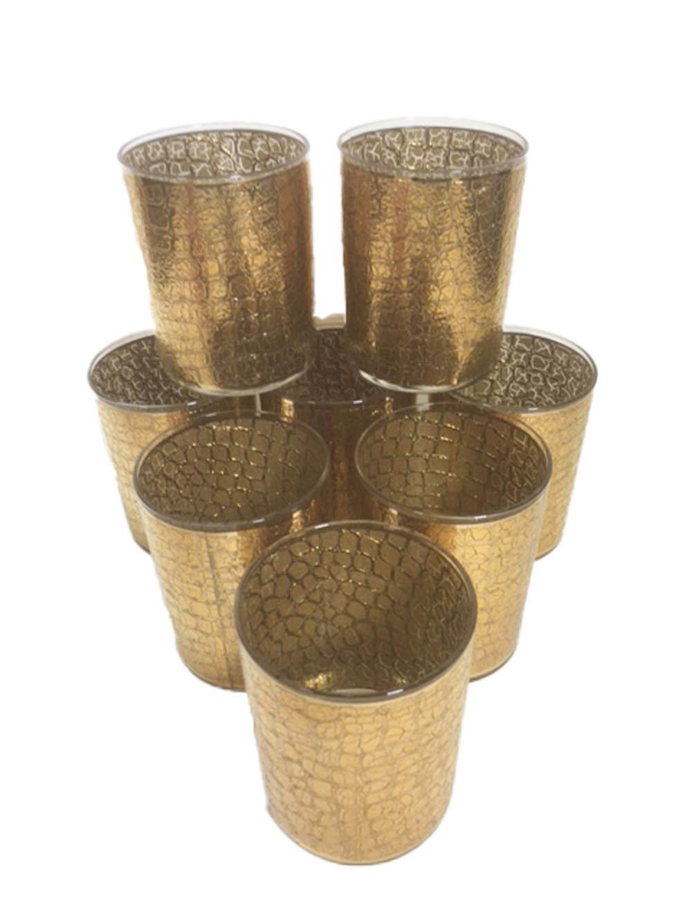 Mid-Century Modern Vintage Culver 22 Karat Gold Alligator Pattern Rocks Glasses