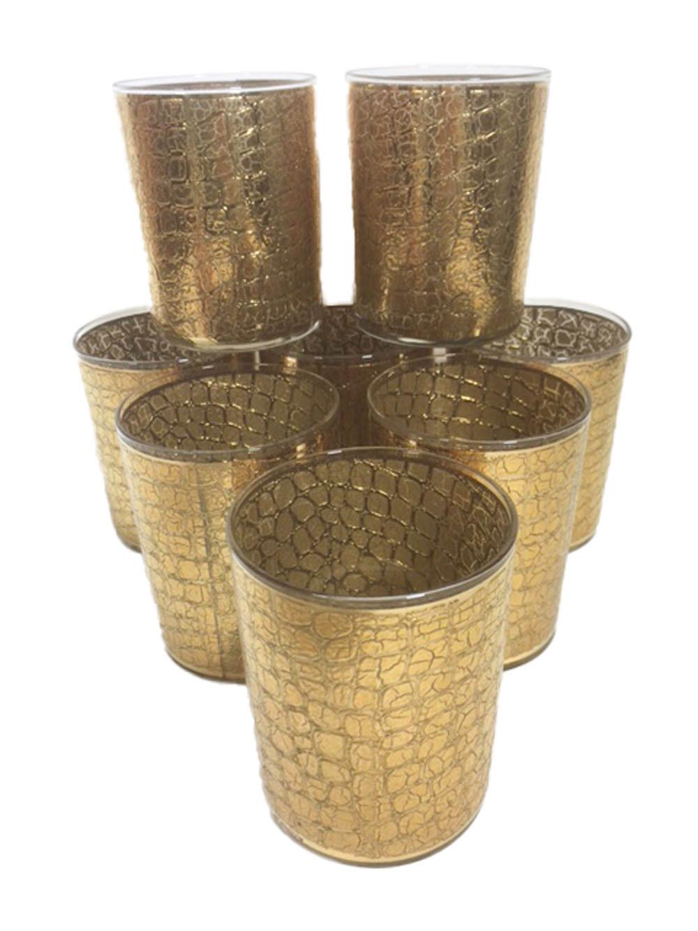 American Vintage Culver 22 Karat Gold Alligator Pattern Rocks Glasses