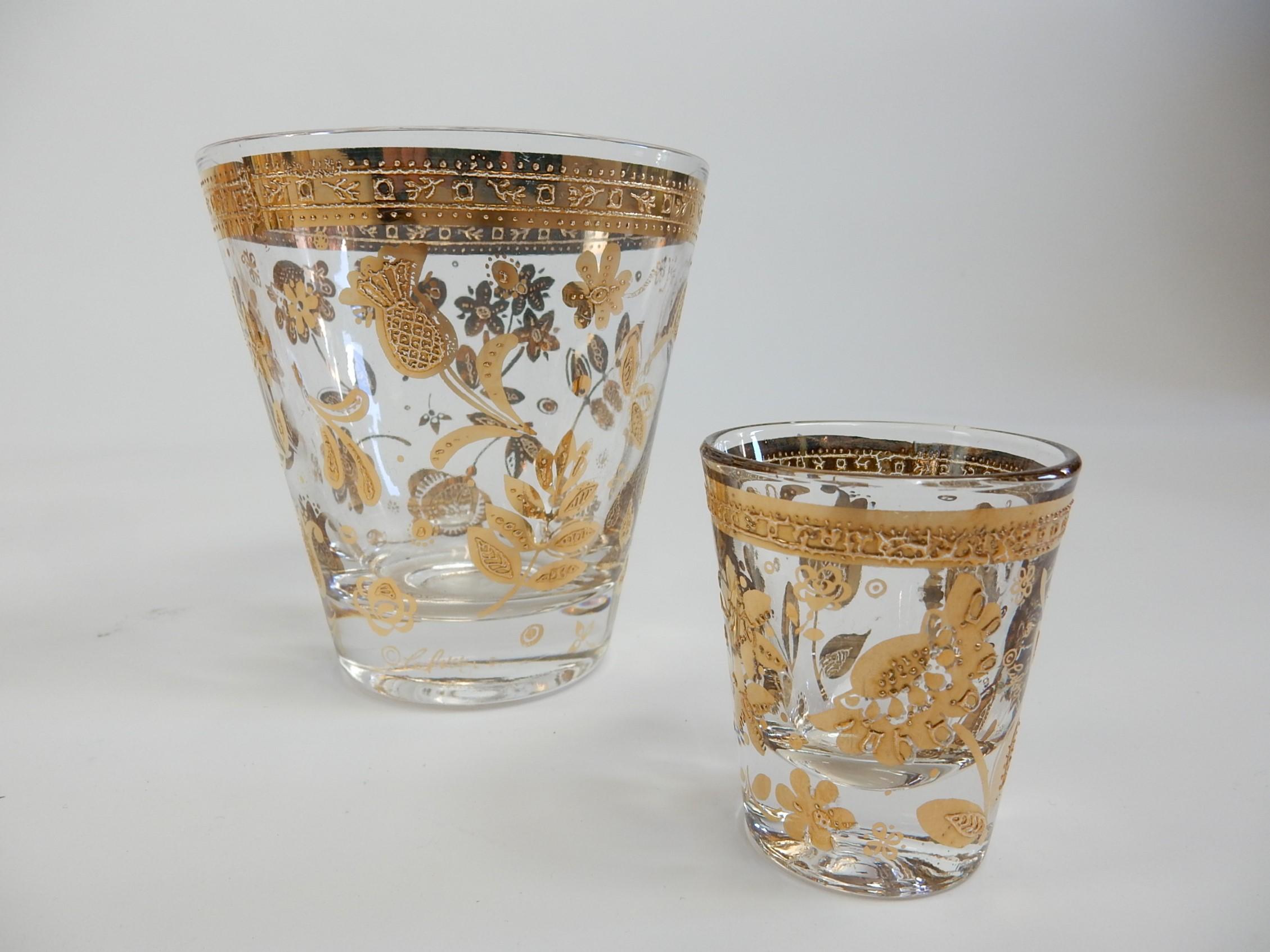 Mid-Century Modern Vintage Culver 8 Whiskey Glasses and 6 Shots 1960's Barware For Sale