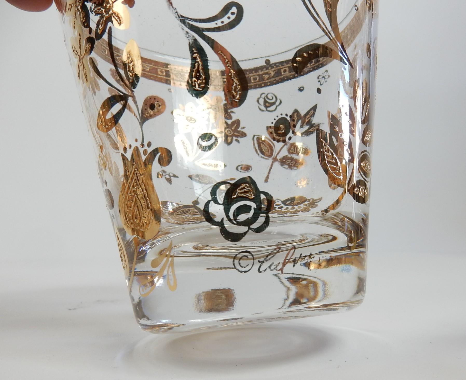 American Vintage Culver 8 Whiskey Glasses and 6 Shots 1960's Barware For Sale