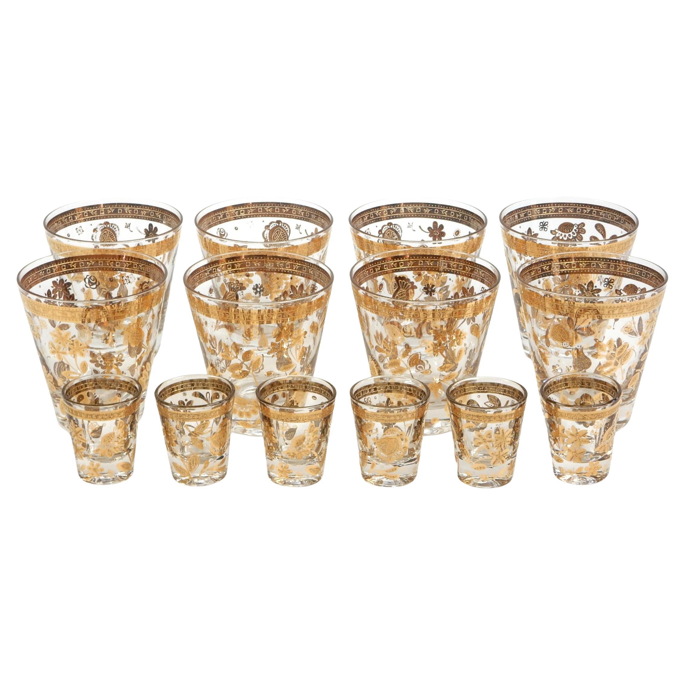 Vintage Culver 8 vasos de whisky y 6 chupitos Barware años 60