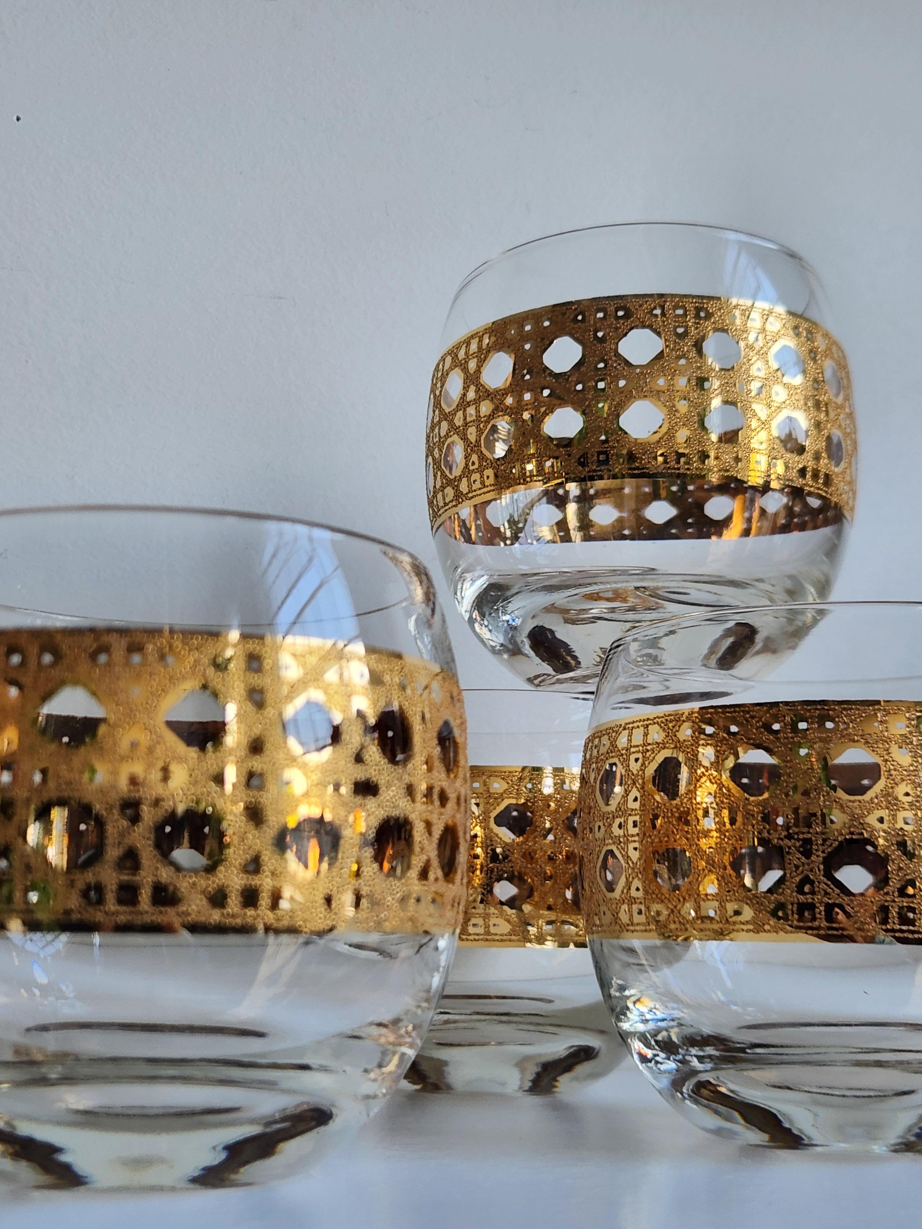 Vintage Culver Canella Gold cane design roly poly set im Zustand „Gut“ im Angebot in Dayton, OH