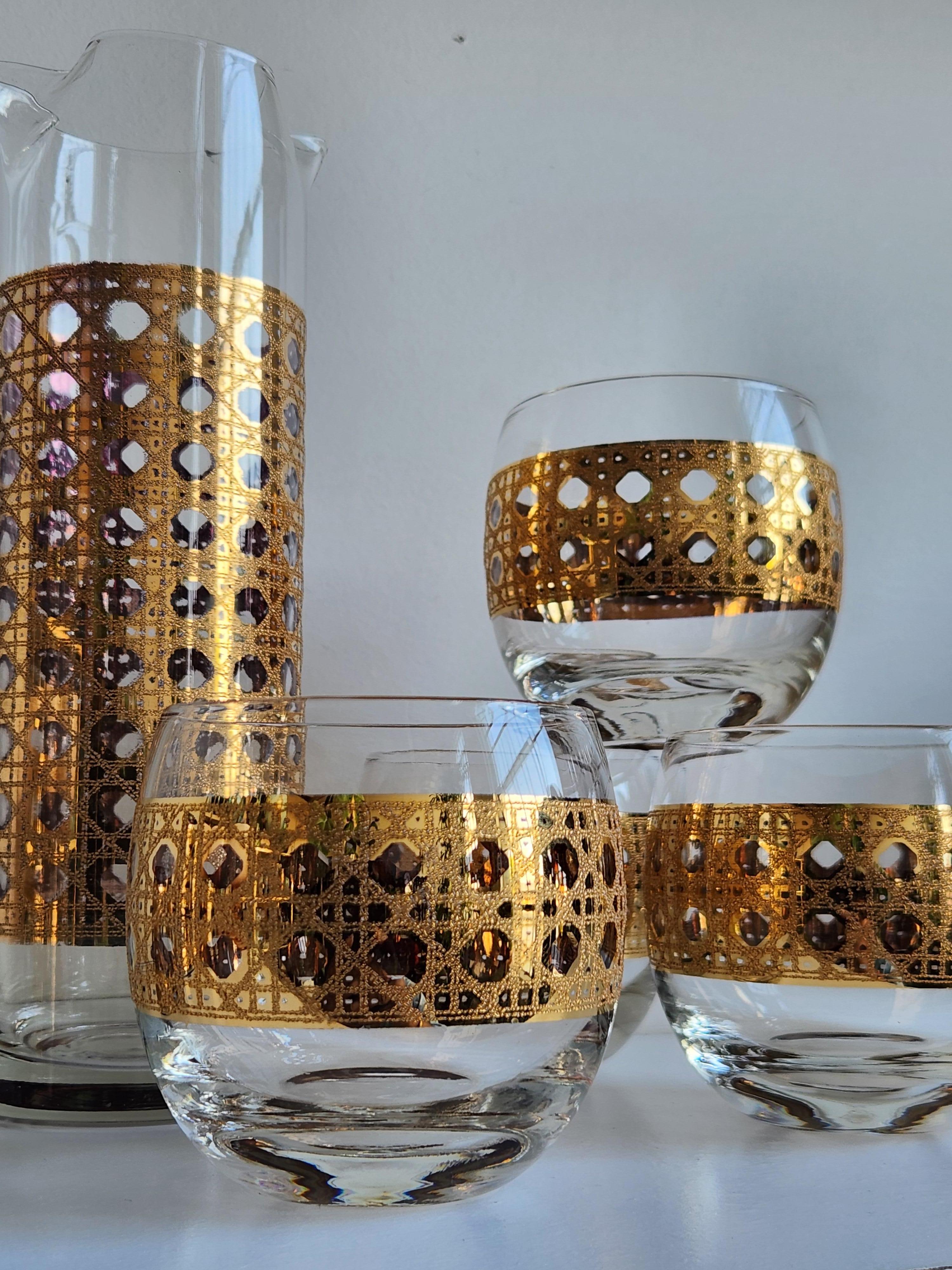 Vintage Culver Canella Gold cane design roly poly set (Mitte des 20. Jahrhunderts) im Angebot