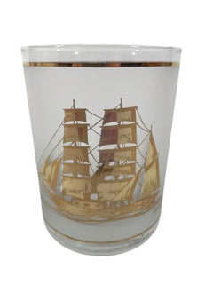 Vintage Culver "Clipper Ship" Rocks Glasses, 22k Ship on Frosted Ground