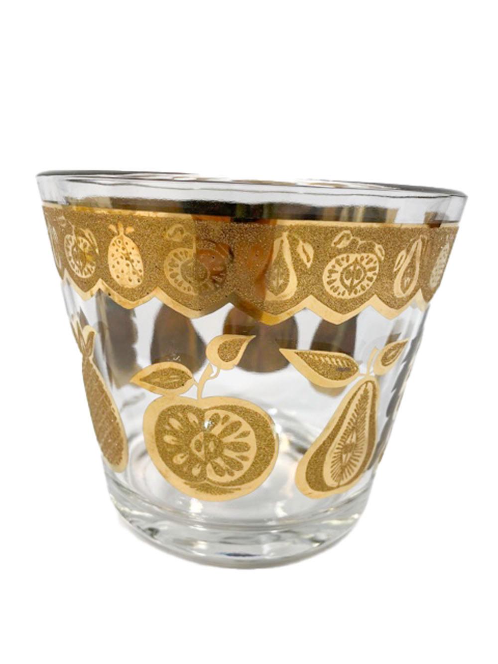 20ième siècle Bol à glace et couvercle vintage Culver à motif florentin en métal doré dans une boîte en métal doré en vente