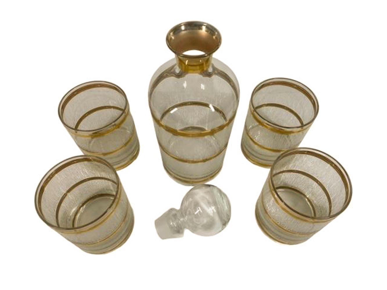 Mid-Century Modern Vintage Culver Glass Decanter and Four Rocks Glasses in the 