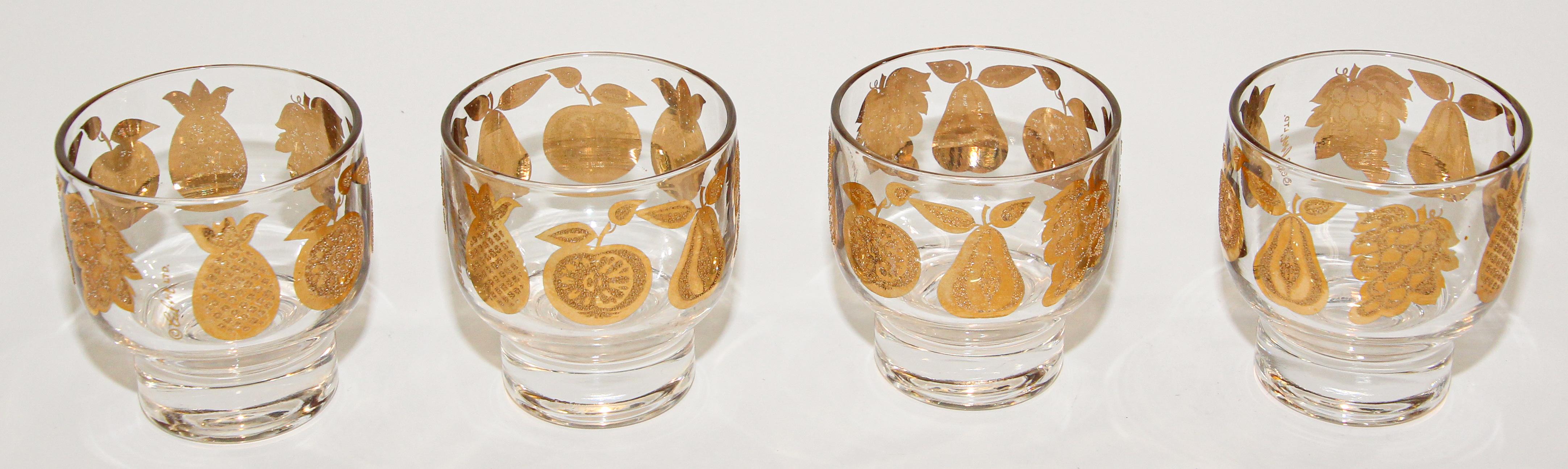 20th Century Vintage Culver Glasses with 22-Karat Gold Florentine Pattern Set of Four