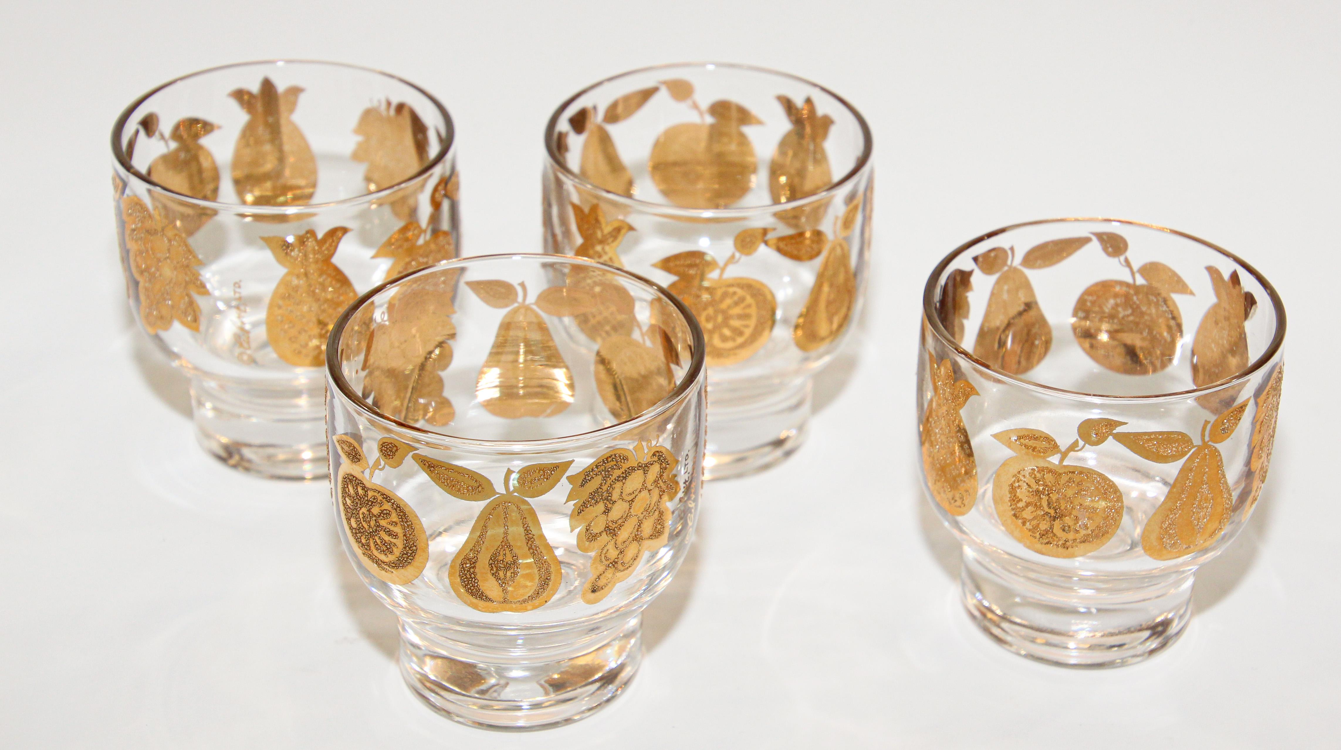 Vintage Culver Glasses with 22-Karat Gold Florentine Pattern Set of Four 1
