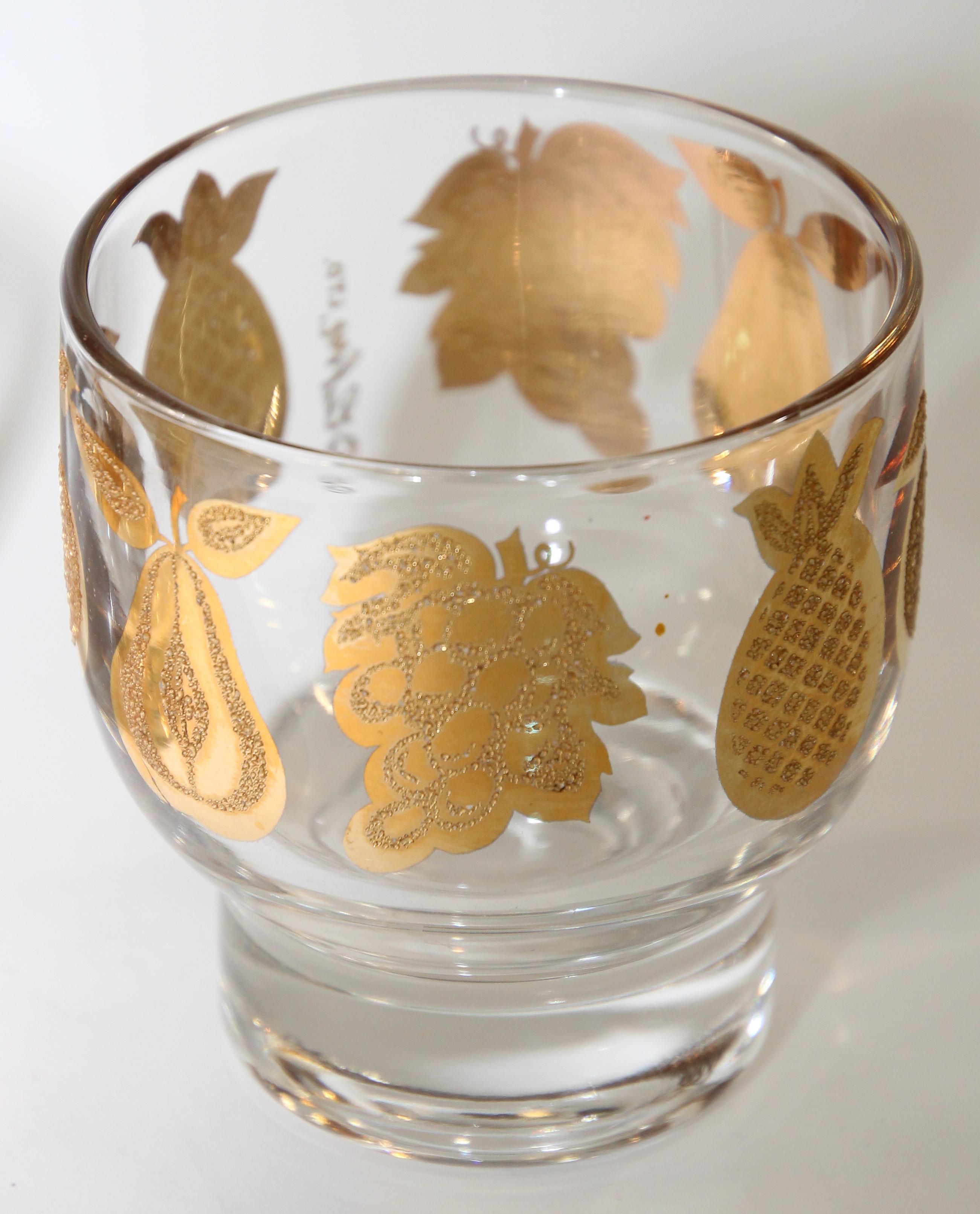 Hand-Painted Vintage Culver Glasses with 22-Karat Gold Florentine Pattern Set of Four