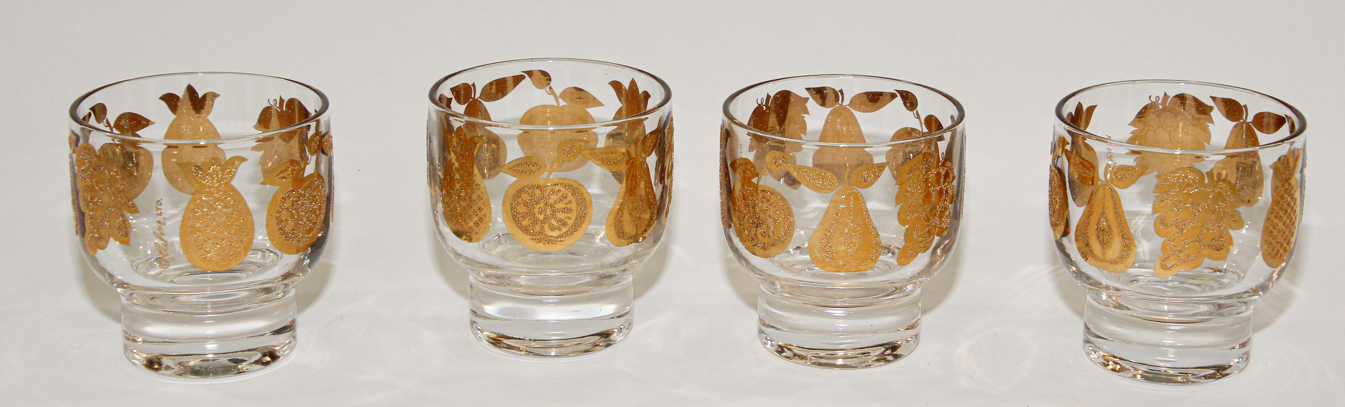 Vintage Culver Glasses with 22-Karat Gold Florentine Pattern Set of Four In Good Condition In North Hollywood, CA
