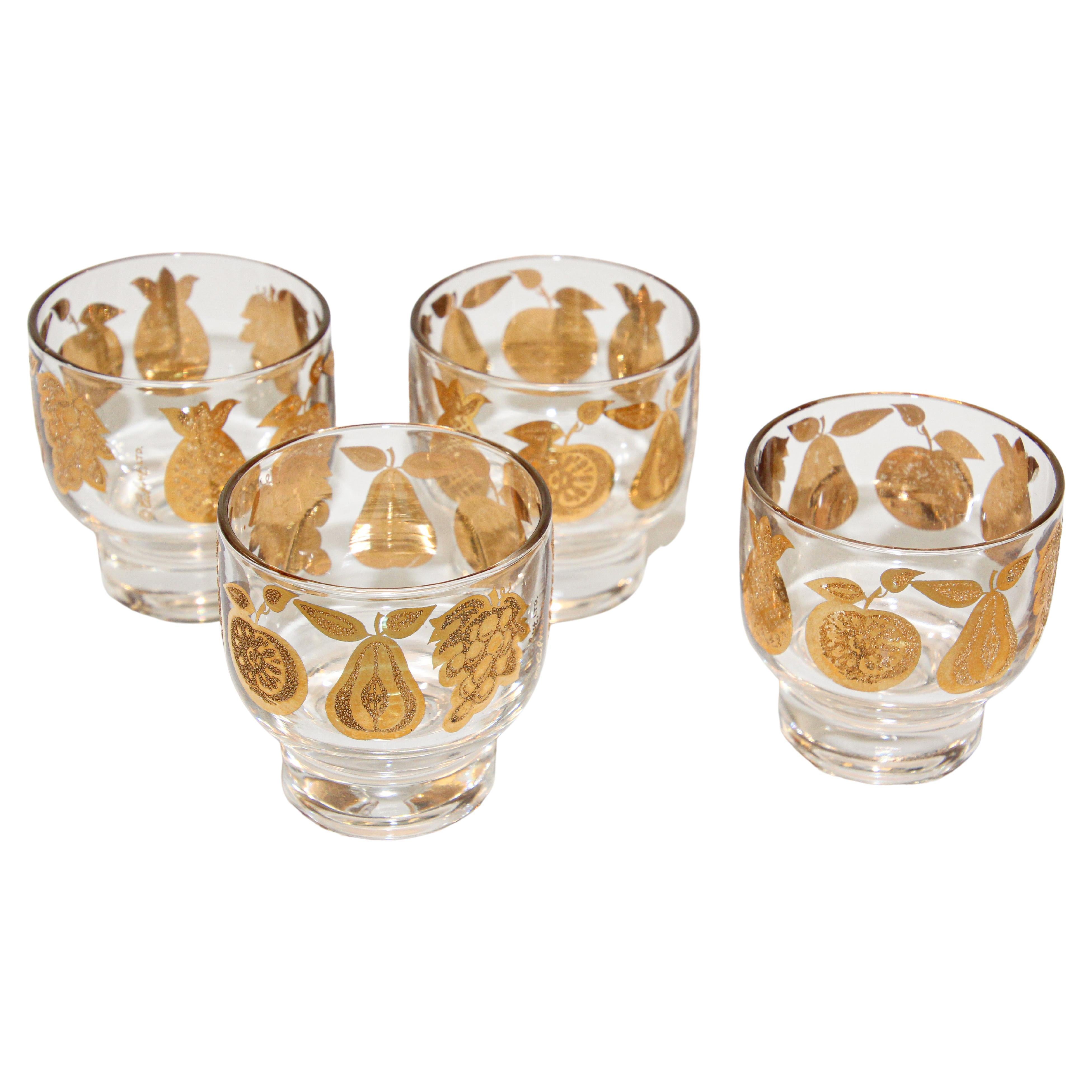 Vintage Culver Glasses with 22-Karat Gold Florentine Pattern Set of Four