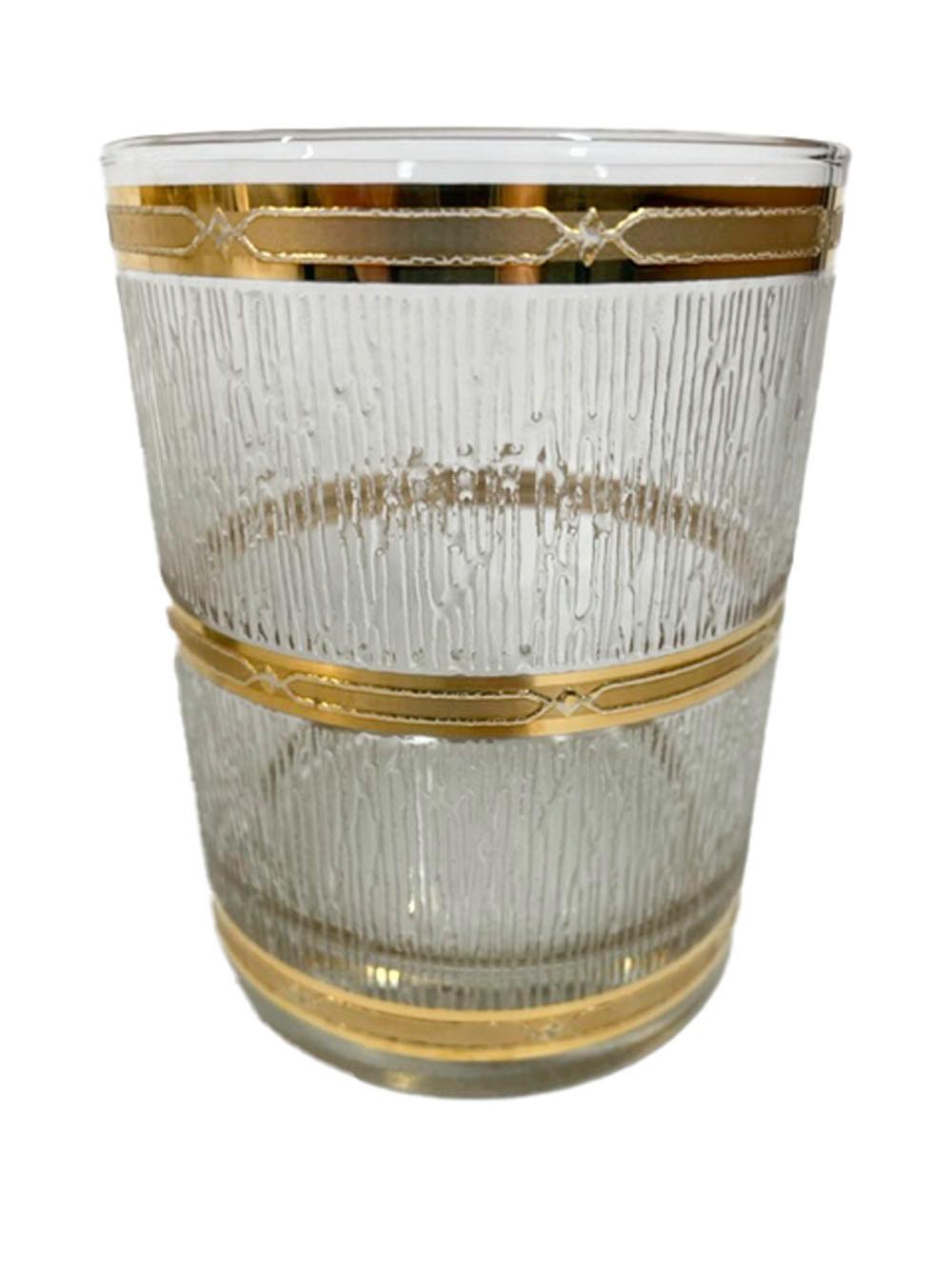 Vintage Culver Glassware Rocks Glasses in the Icicle Pattern with 22k Gold Bands In Good Condition In Nantucket, MA