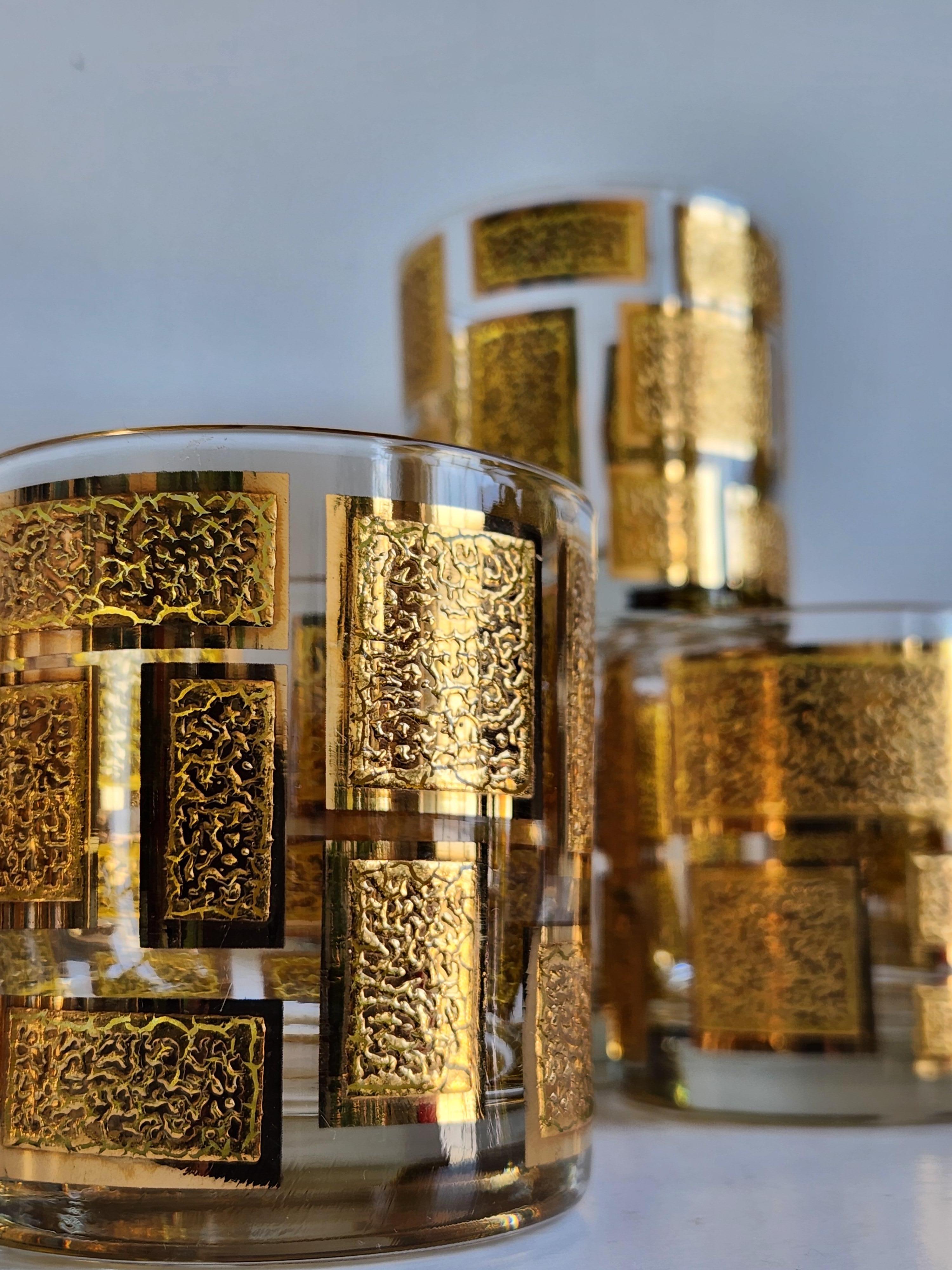 Américain Vintage Culver Golden Squares 11oz. Verres à l'ancienne en vente
