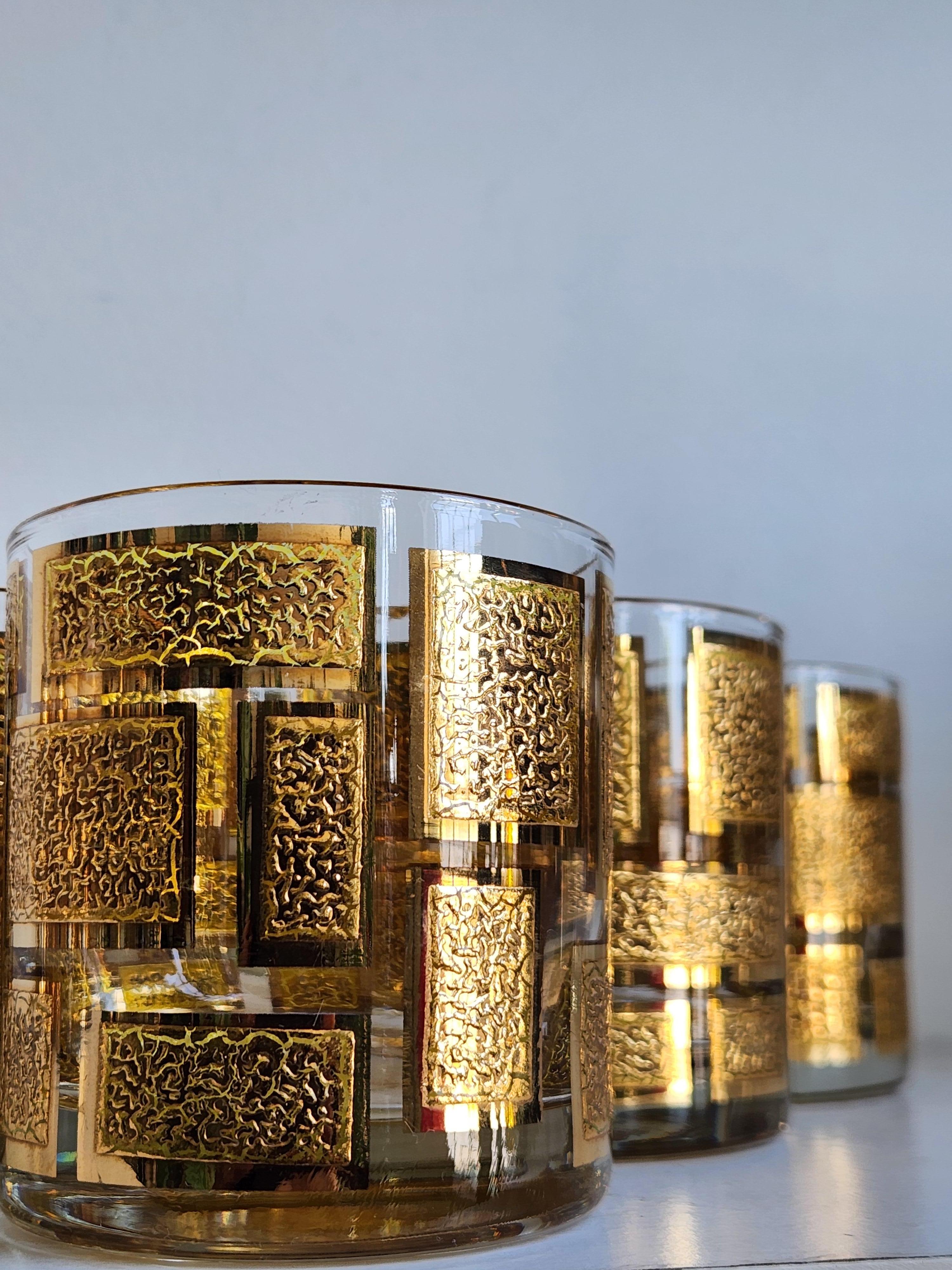 Vintage Culver Golden Squares 11oz. Verres à l'ancienne Bon état - En vente à Dayton, OH