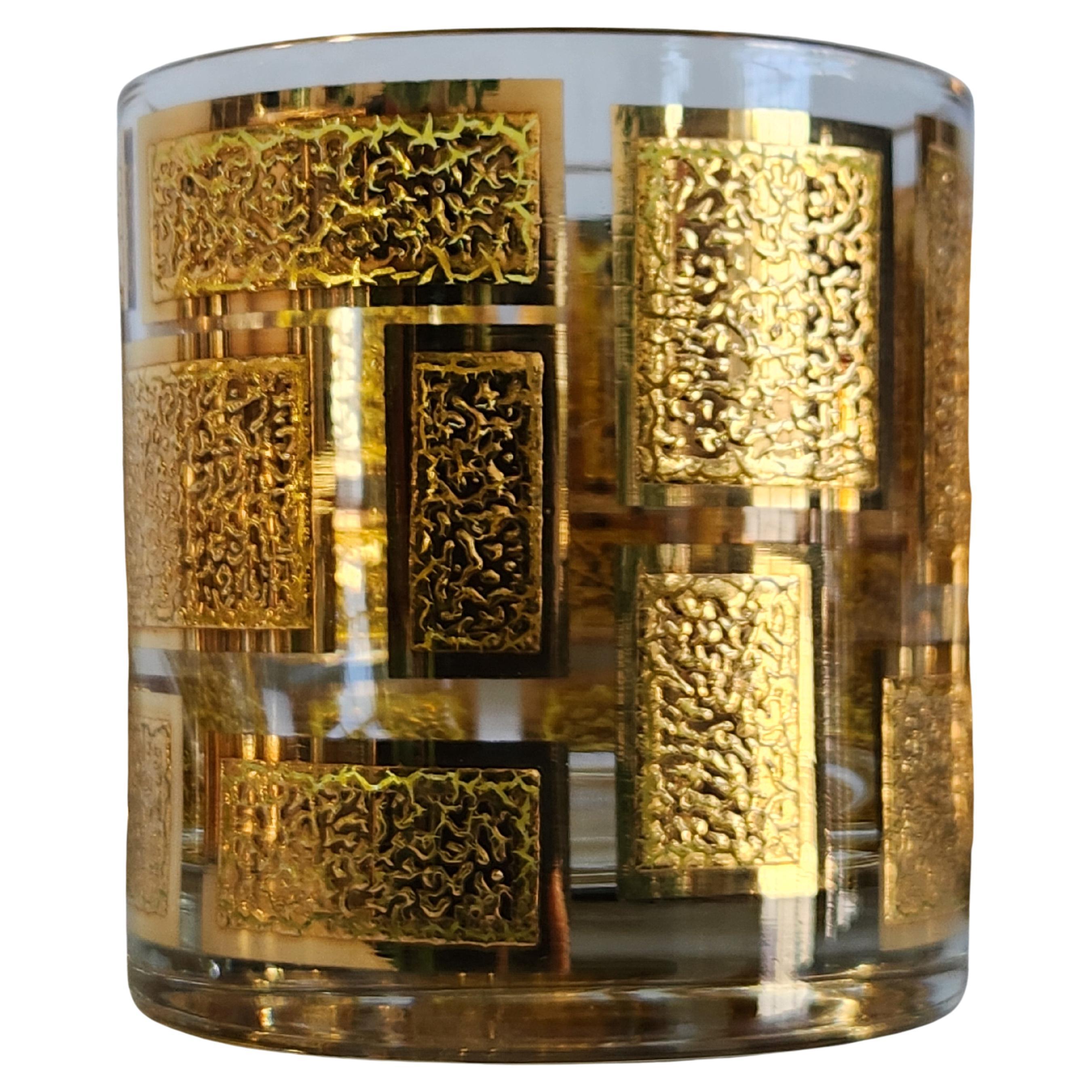 Vintage Culver Golden Squares 11oz. Verres à l'ancienne en vente