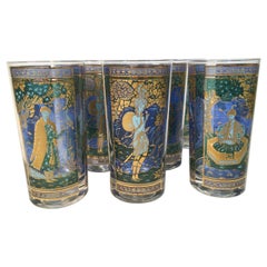 Vintage Culver, Highball Glasses in "Blue Genie" Pattern