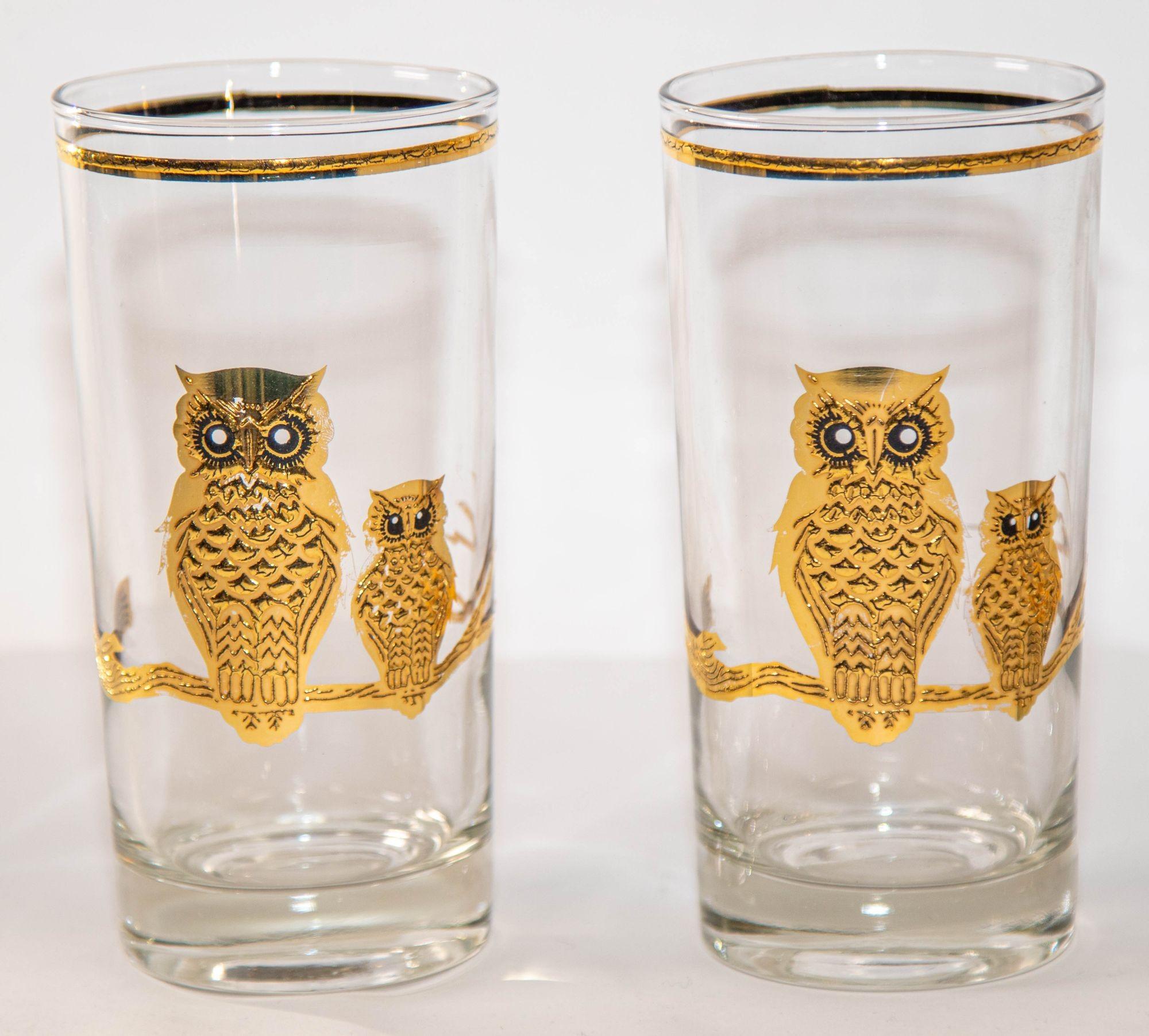 Vintage Culver Ltd Highball Drinking Glasses with 22K Gold Owls, Set of 6 Circa 1950's.
Vintage Mid-Century Modern Gold Embossed Culver Owl highball glasses set of 6.
Wonderful vintage mid-century modern 6 gold embossed owl Tom Collins Culver