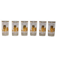 1950's Vintage Culver Ltd Highball Drinking Glasses with 22K Gold Owls Set of 6