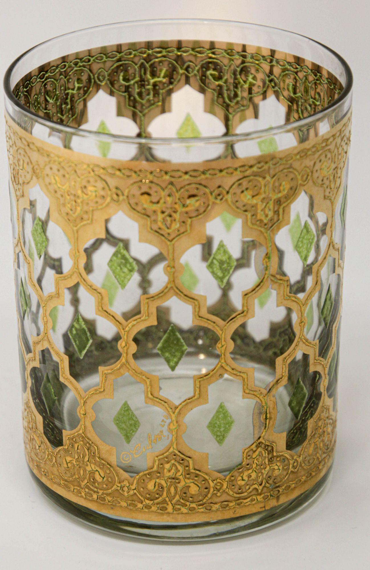 Vieux verre à couvercle à la mode avec motif Valence en or 22 carats Excellent état - En vente à North Hollywood, CA