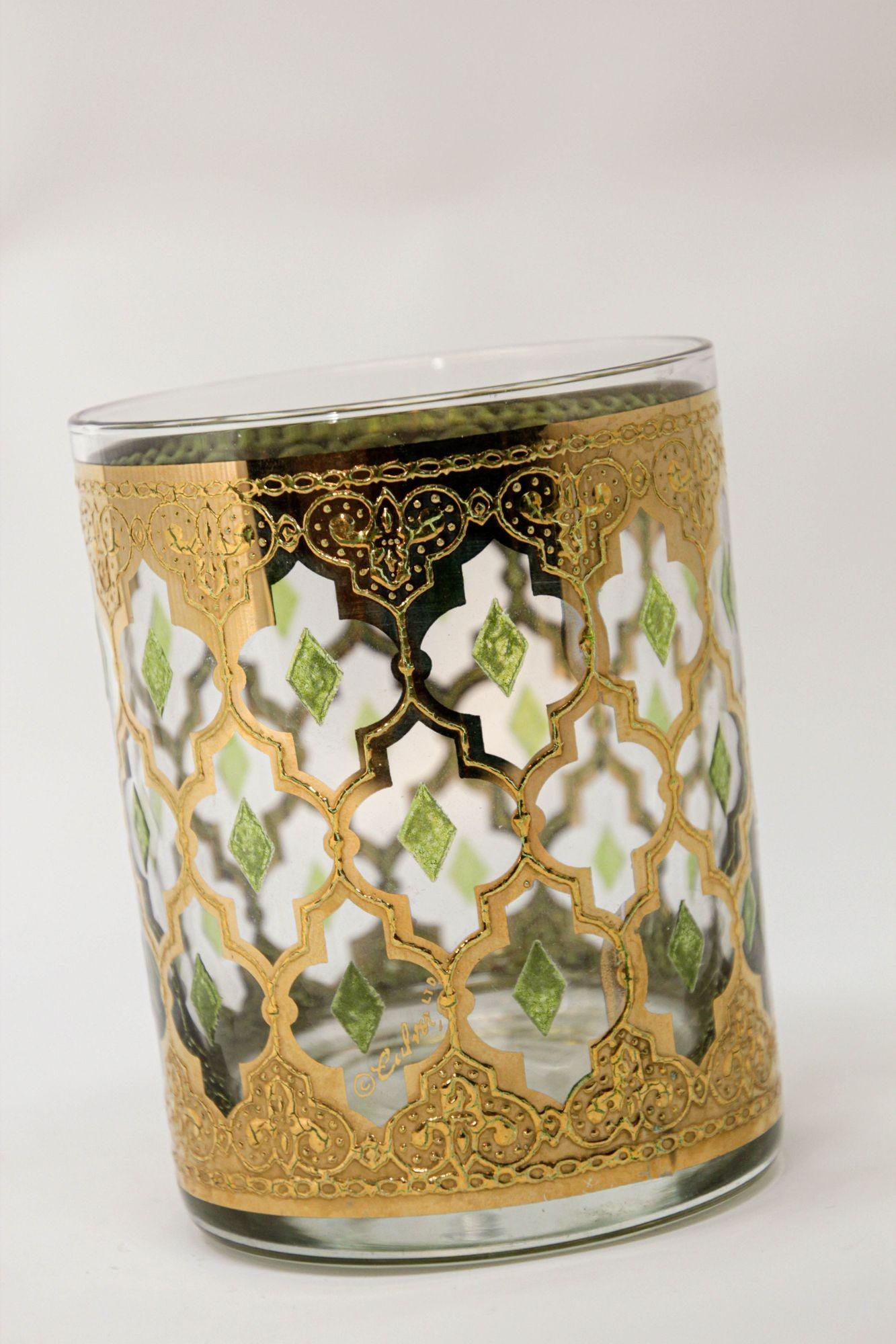 Gilt Vintage Culver Old Fashioned Glass with 22-Karat Gold Valencia Design For Sale