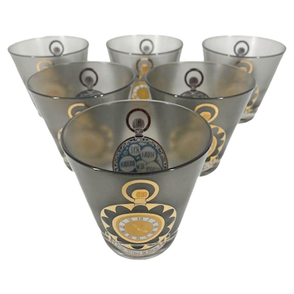 Vintage Culver Old Fashioned Glasses in the "the Time Is Now" Pattern"  For Sale