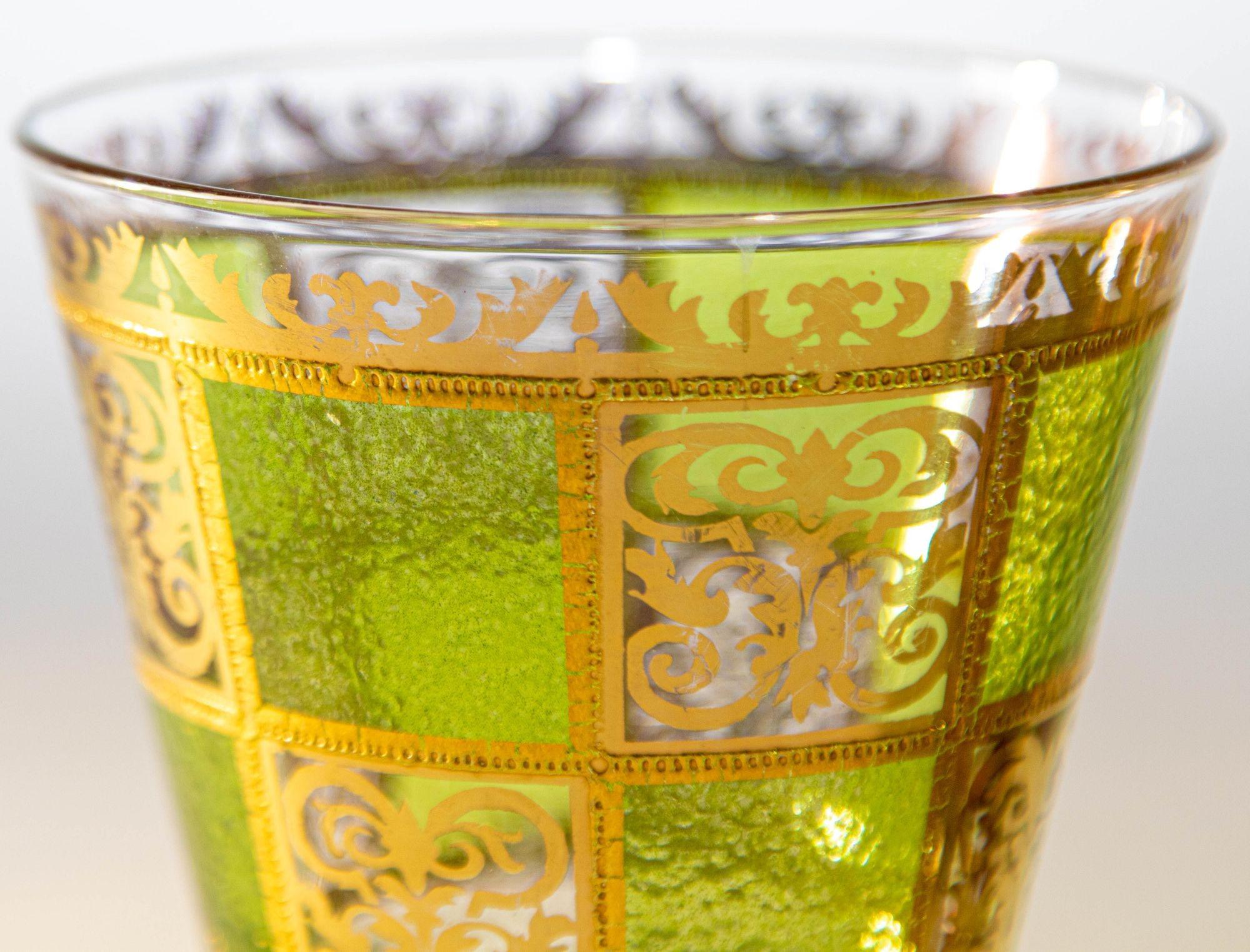 Vintage Culver Prado Rock Green and Gold Barware Glasses Set of 2 9