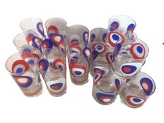Vintage Culver, Red, White and Blue, Op-Art Barware Set, 8 Highball, 8 Rocks