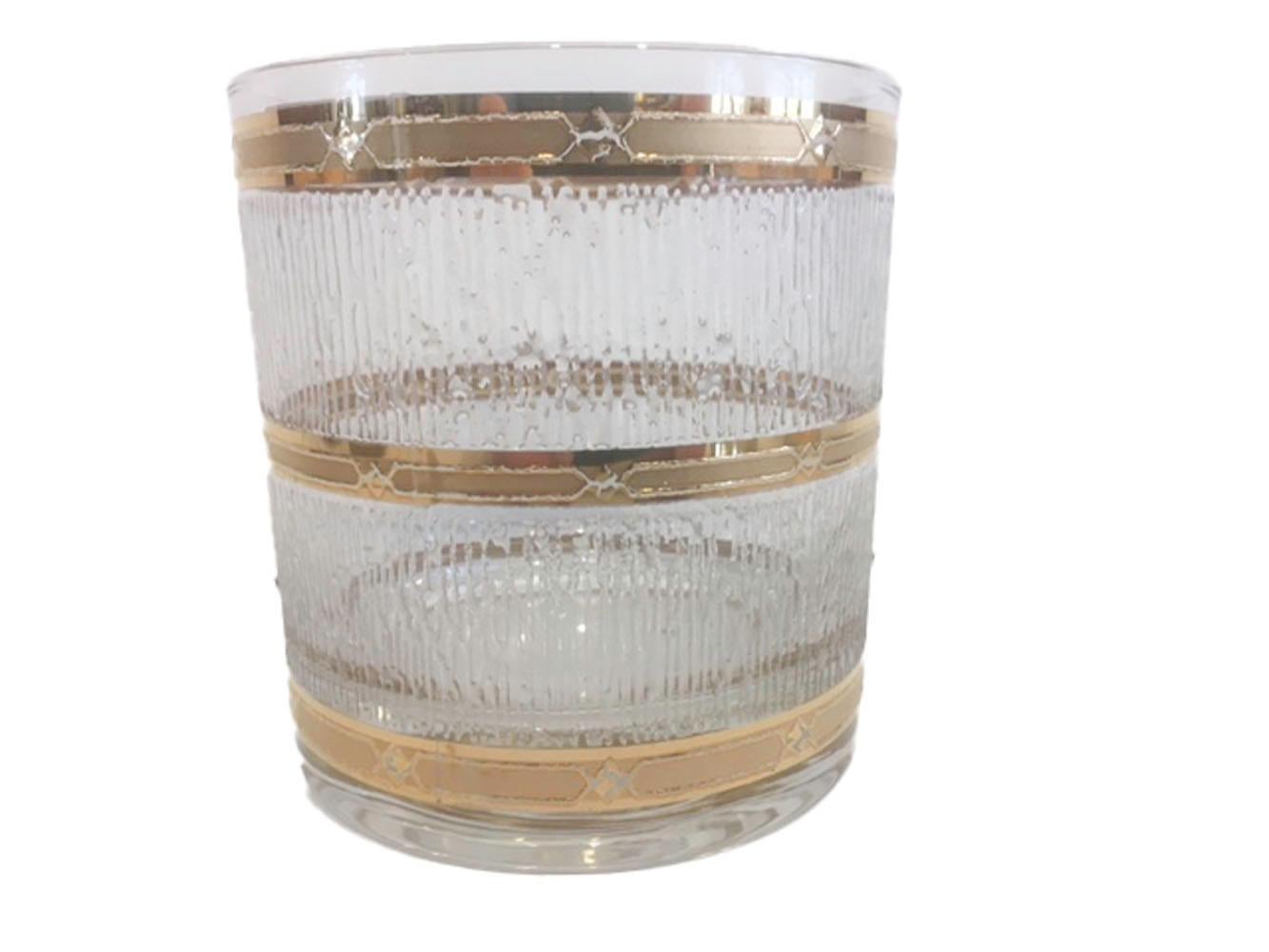 Mid-Century Modern Vintage Culver Rocks Glasses in the Icicle Pattern with 22 Karat Gold Bands