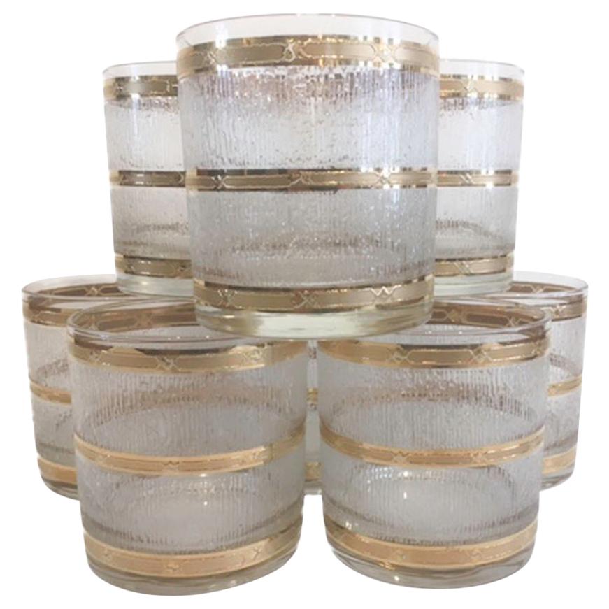 Vintage Culver Rocks Glasses in the Icicle Pattern with 22 Karat Gold Bands