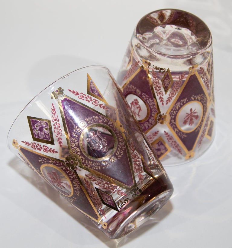 Pattern Rocks Glass Vintage Culver Rocks Glasses Royal Diamond Pattern For Sale at 1stDibs