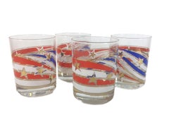 Vintage Culver Rocks Glasses, Stars & Stripes, Red, White & Blue with Gold Stars
