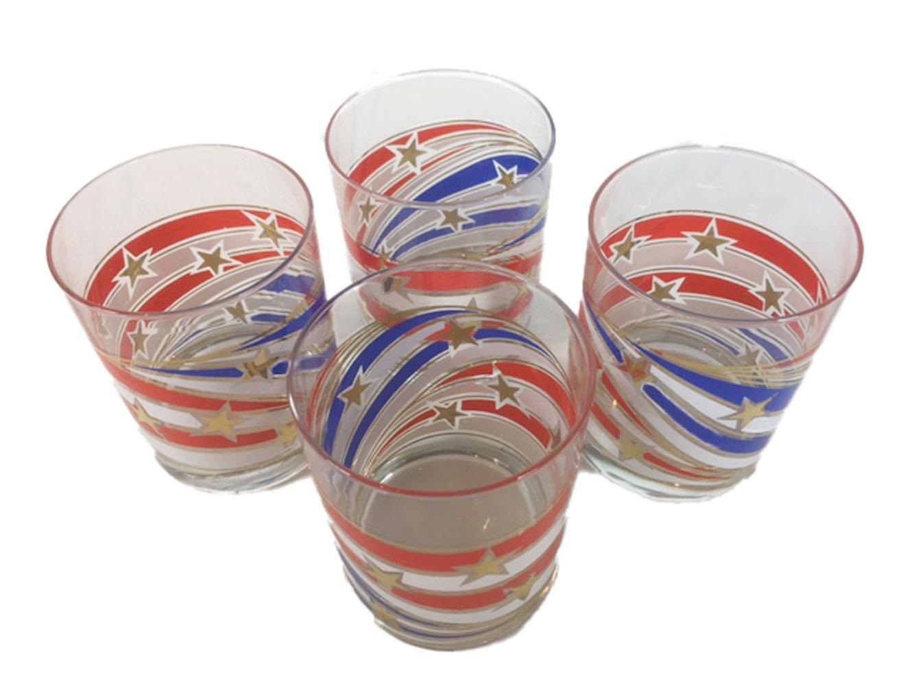 American Vintage Culver Rocks Glasses, Stars & Stripes, Red, White & Blue with Gold Stars For Sale