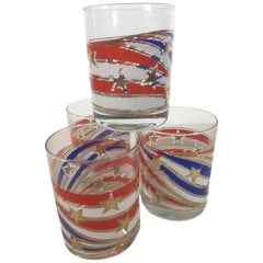 Verres vintage Culver Rocks, étoiles et rayures, rouges, blancs et bleus avec étoiles dorées