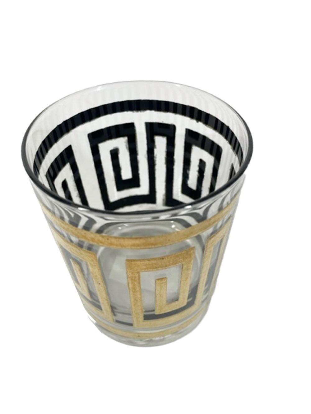 American Vintage Culver Rocks Glasses with 22 Karat Gold Raised Greek Key Decoration