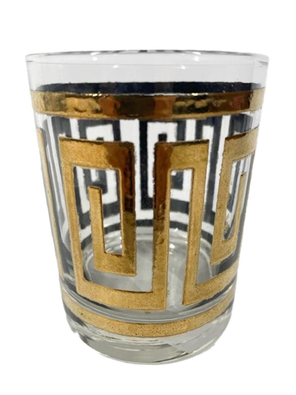 Vintage Culver Rocks Glasses with 22 Karat Gold Raised Greek Key Decoration In Good Condition In Nantucket, MA