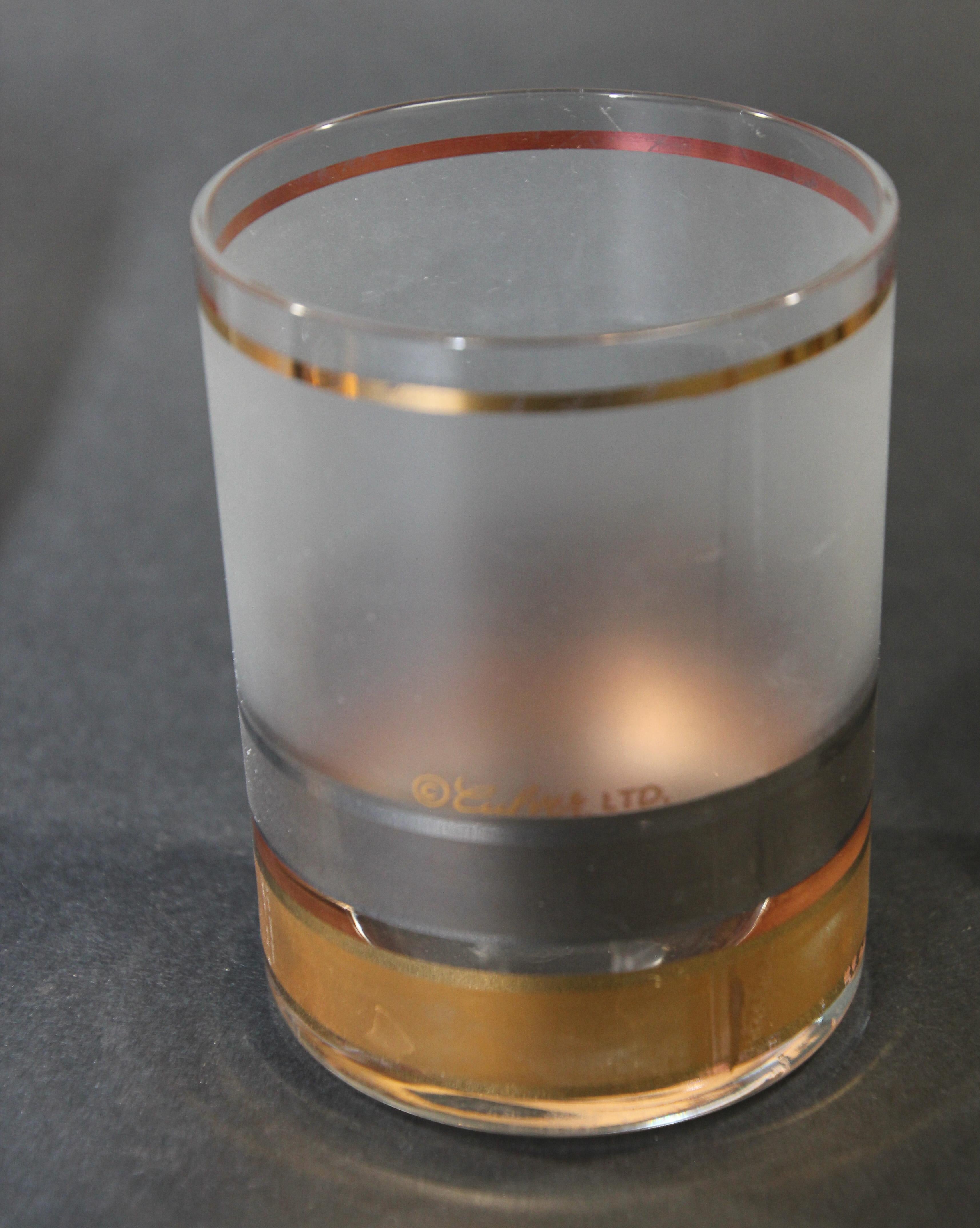 Vintage Culver Juego de Seis Vasos Rock Esmerilado Dorado y Negro Patrón Regencia en venta 5