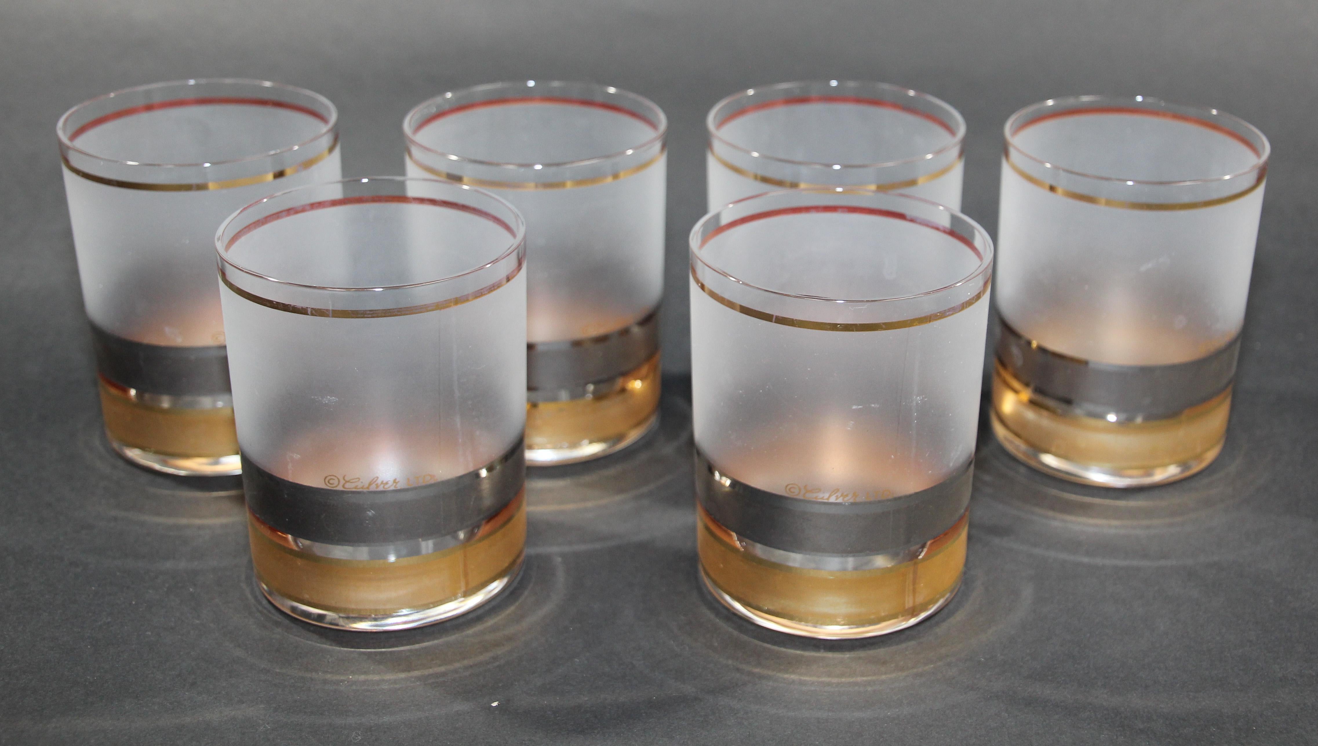 Ensemble de six verres à roche vintage à motif Regency en or dépoli et noir en vente 1