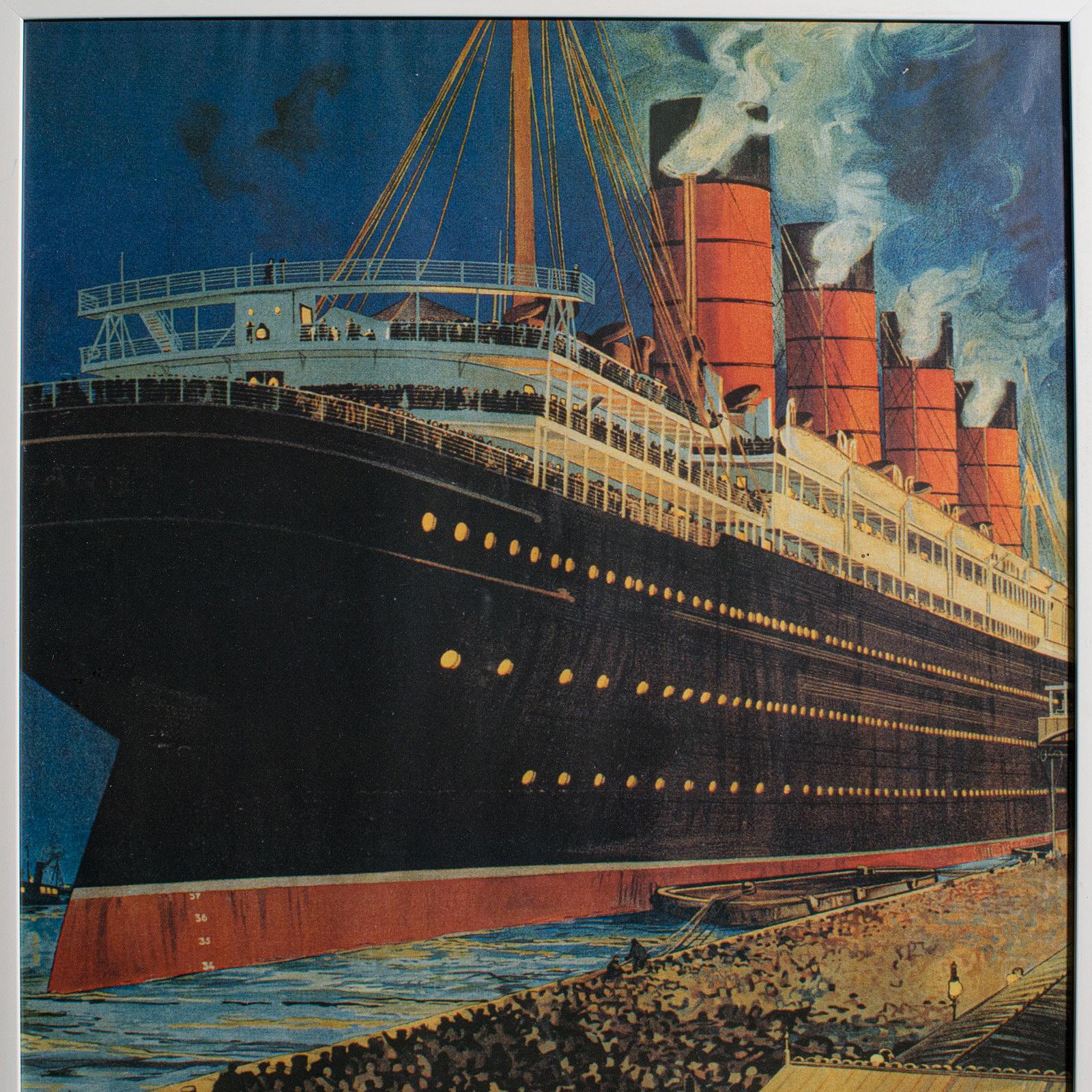 20th Century Vintage Cunard Cruise Line Poster, English, Print, RMS Lusitania, Maritime, Ship